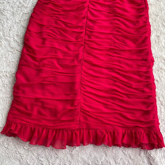 Cache silk ruffled sweetheart slip dress cocktail red ruched midi formal red 8 - Picture 11 of 16
